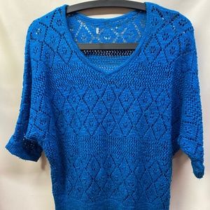 Blue open weave, crochet, eyelet sweater  Size L